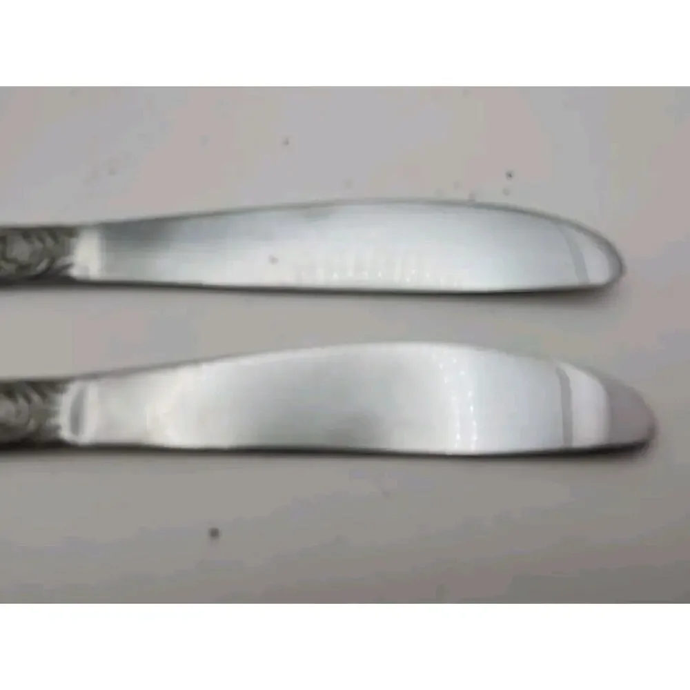 2 Vtg Stainless Steel FLATWARE Butter Knives Ornate Rose Floral Handle Japan